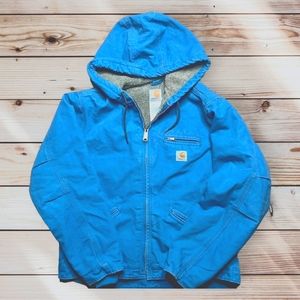 Carhartt Sandstone Serra in Rare Blue Topaz/Light Indigo push lined gray sherpa